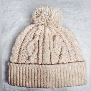 J Crew Womens Cozy Cream Knit Pom-Pom Beanie